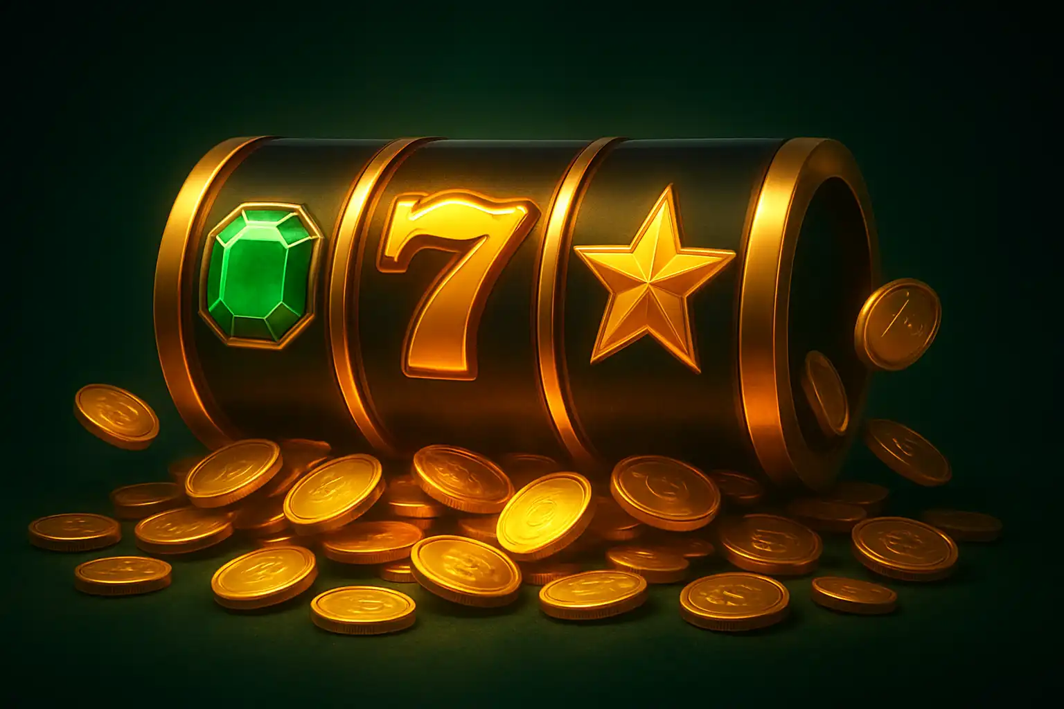 Glowing slot reels and treasure coins representing the Dragon Pots slot library